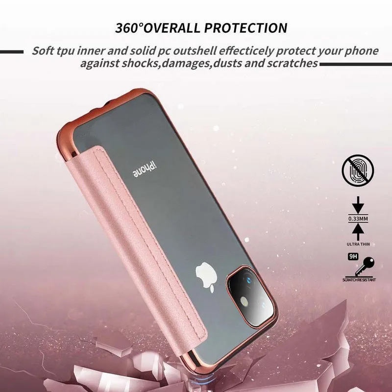 iphone 7 plus case For iPhone 11 XR XS 11 Pro Max X Fashion Electroplate Slim Book Flip Case For iPhone 11 pro Xs MAX Card Slots Stand Clear Cover iphone 8 wallet case