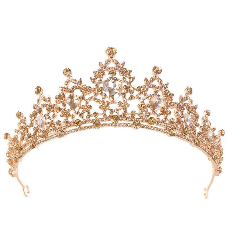 

Champagne Gold Crystal Tiara Crown Wedding Bridal Headwear Birthday Prom Pageant