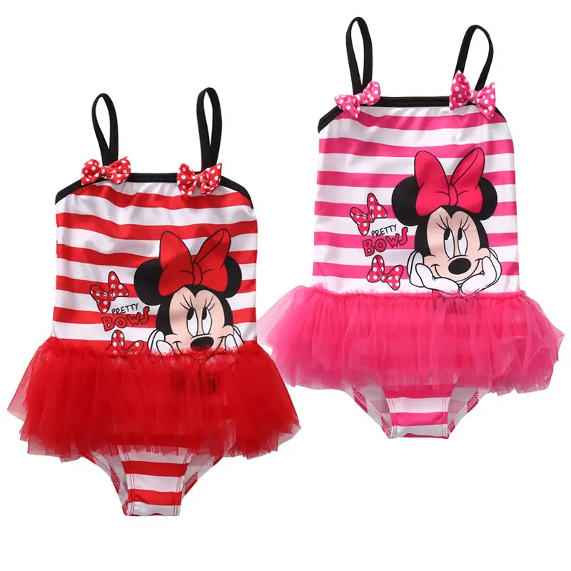 Летняя футболка для маленьких девочек с Минни-Маус Купальник "Мышка" бикини Купальный костюм купальный костюм ванный комплект