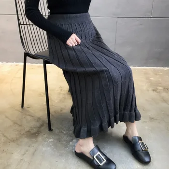 

2020 OHCLOTHING 9404 real shot new solid color stripe medium length knitted skirt 42 loft 4 rows 5 shelves