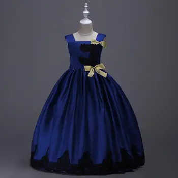 

New Princess Dress Kids Flower Embroidery Dress For Girls Vintage Children Dresses For Formal Ball Gown