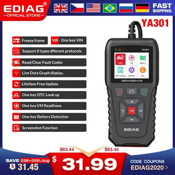 

New Code Reader EDIAG YA301 OBD II Full Function OBD2 Scanner Multi-languages Car Diagnostic Tool USB Update PK KW850 CR3001