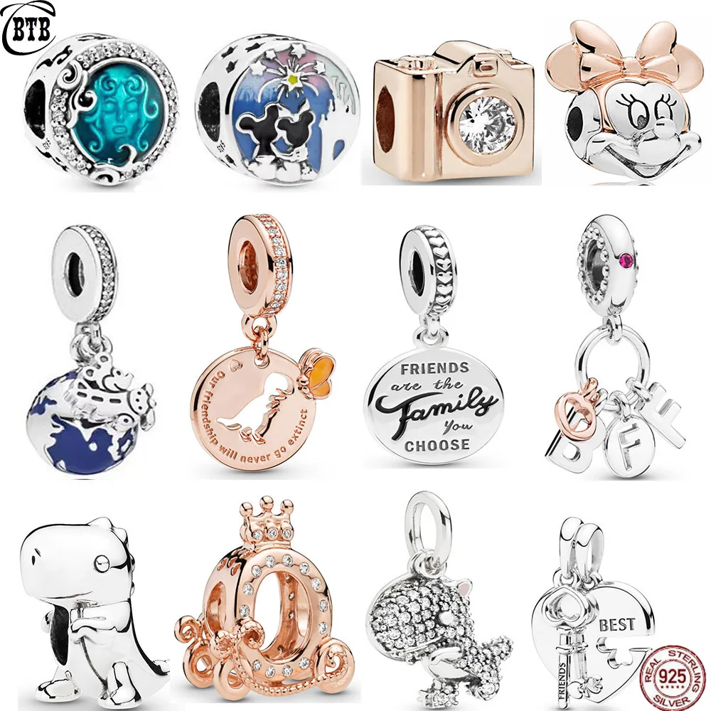 

925 Silver Fashion Camera Crown Carriage Dinosaur Dino Key Minnie Pumpkin Car Charm Beads Fit Original Europe Bracelet Jewelry