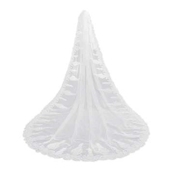 

Wedding Veil 3.5 Meters Length 1.8M Width Crystals Rhinestones Lace Bling Bling Cathedral Bridal Veils with Comb White