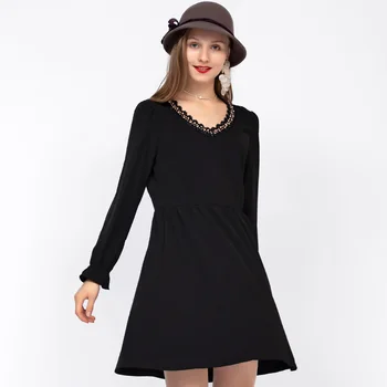 

EC.MS Black Party Dress for Women Chiffon Manual Beads V Neck Floral Sleeves Shaped Waist Mini Dresses for Ladies