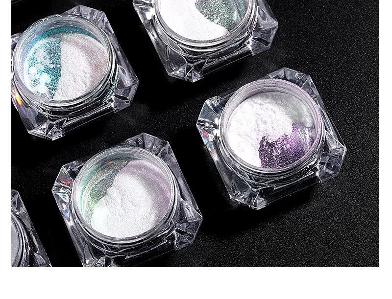 6 цветов ледяное прозрачное зеркало Русалка Блеск порошок единорог хром пигмент лазер Волшебная пыль голографическое искусство ногтей украшения