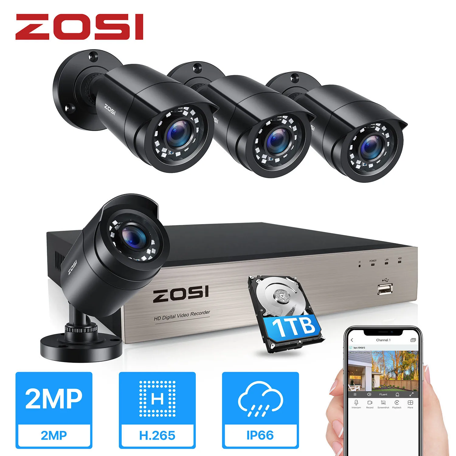 Система видеонаблюдения ZOSI H.265 + 8CH 5MP Lite DVR с 4 1080p наружная камера безопасности - Фото №1
