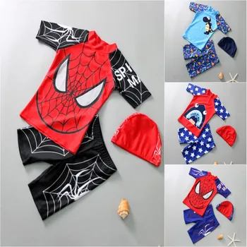 

2-10Y Kids Boy Swimsuit 3pcs Children Swimwear With Cap UV UPF50+ Long Sleeve Rash Guard Swimming Suit Driving Suit Swimsuit