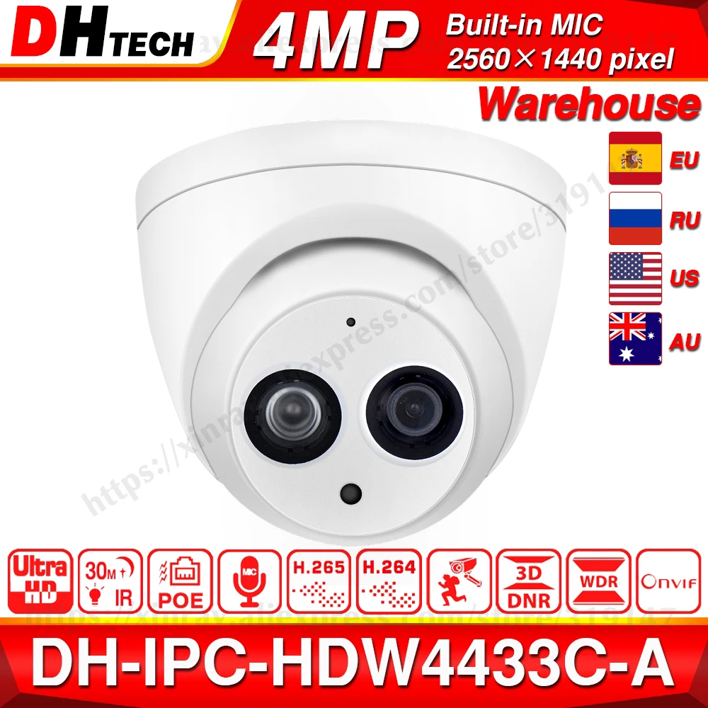  Dahua IPC-HDW4433C-A 4MP HD POE Network IR Mini Dome IP Camera Starlight Built-in MiC CCTV Camera r