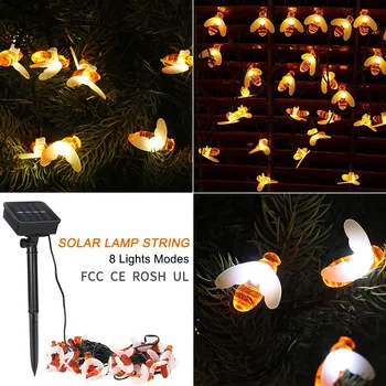 

solar garden ligh Party Solar String Lights 19.7ft 30 LED Rope Light Cute Bees 8 Modes Warm White for Home Festival Decoration