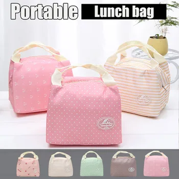 

New Insulated Cold Canvas Stripe Picnic Carry Case Thermal Portable Lunch Bag Newest Office Worker Lunch Snake Fruits Bag