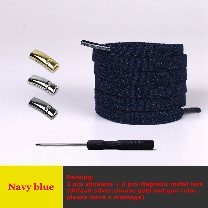 Navy blue Новые эластичные шнурки, магнитные, 1 секунда, не стягиваются, шнурки для обуви, креативные, простые, плоские шнурки, кроссовки для отдыха, ленивые шнурки - Цвет: Navy blue