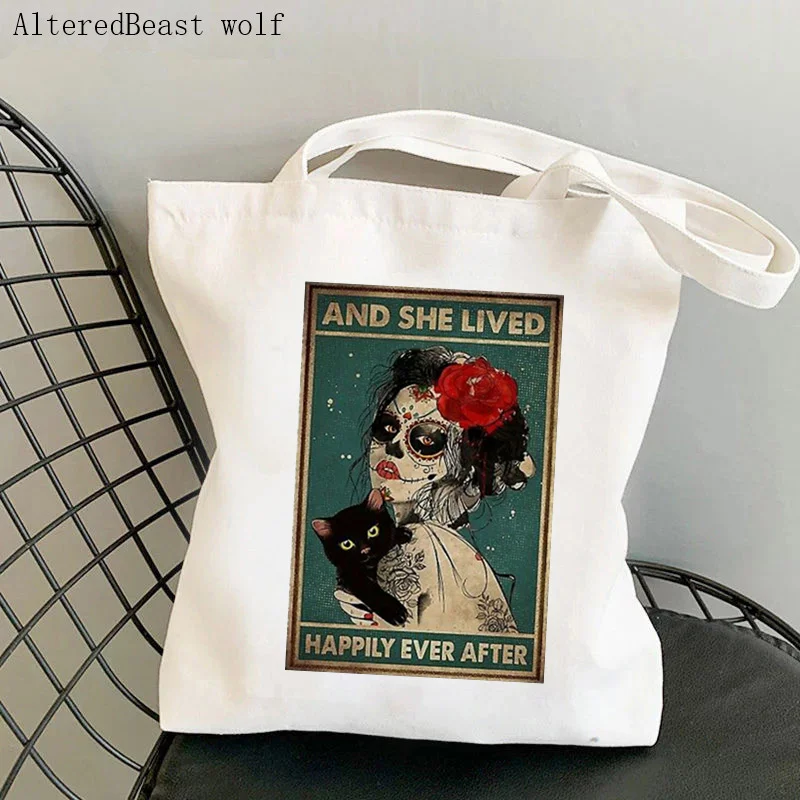 Women Shopper bag Cat Get Naked Printed Kawaii Bag Harajuku Shopping Canvas Shopper Bag girl handbag Tote Shoulder Lady Bag