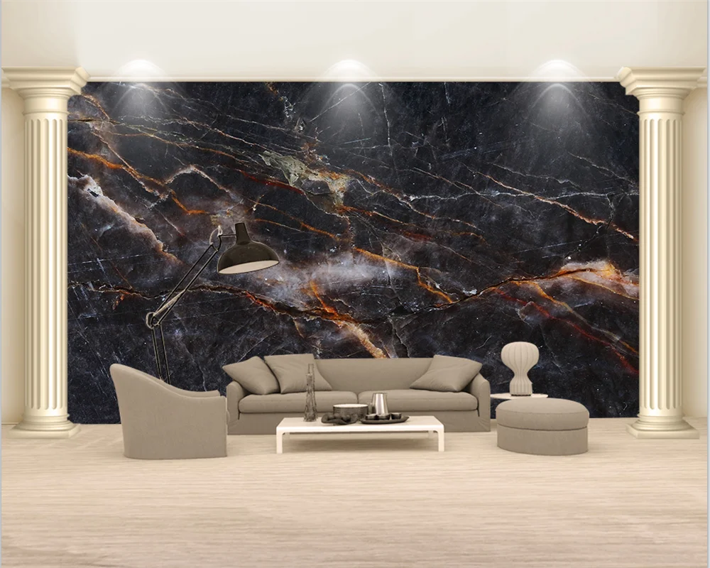 beibehang Customized Modern Abstract Golden Landscape Stone Pattern Marble TV Background papel de parede Wallpaper