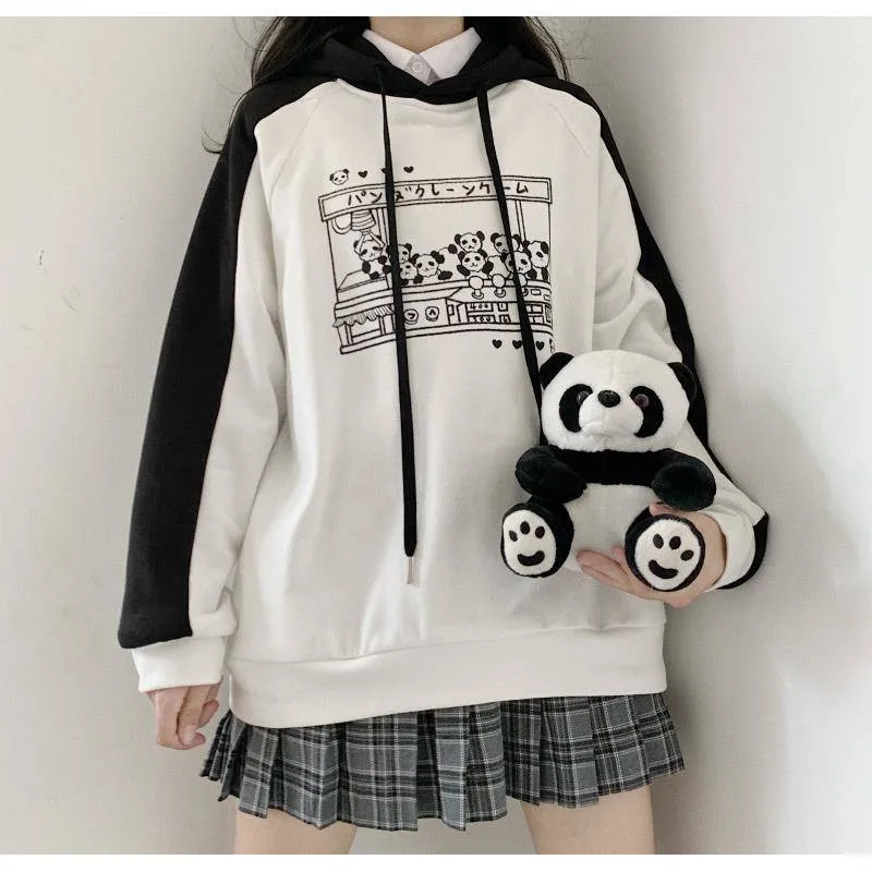Women Hoodies Cute Panda Print Autumn Winter Oversized Hoodie Coat Women Panda Pullover Outerwear Sweatshirt Kawaii Japan Hoodie
