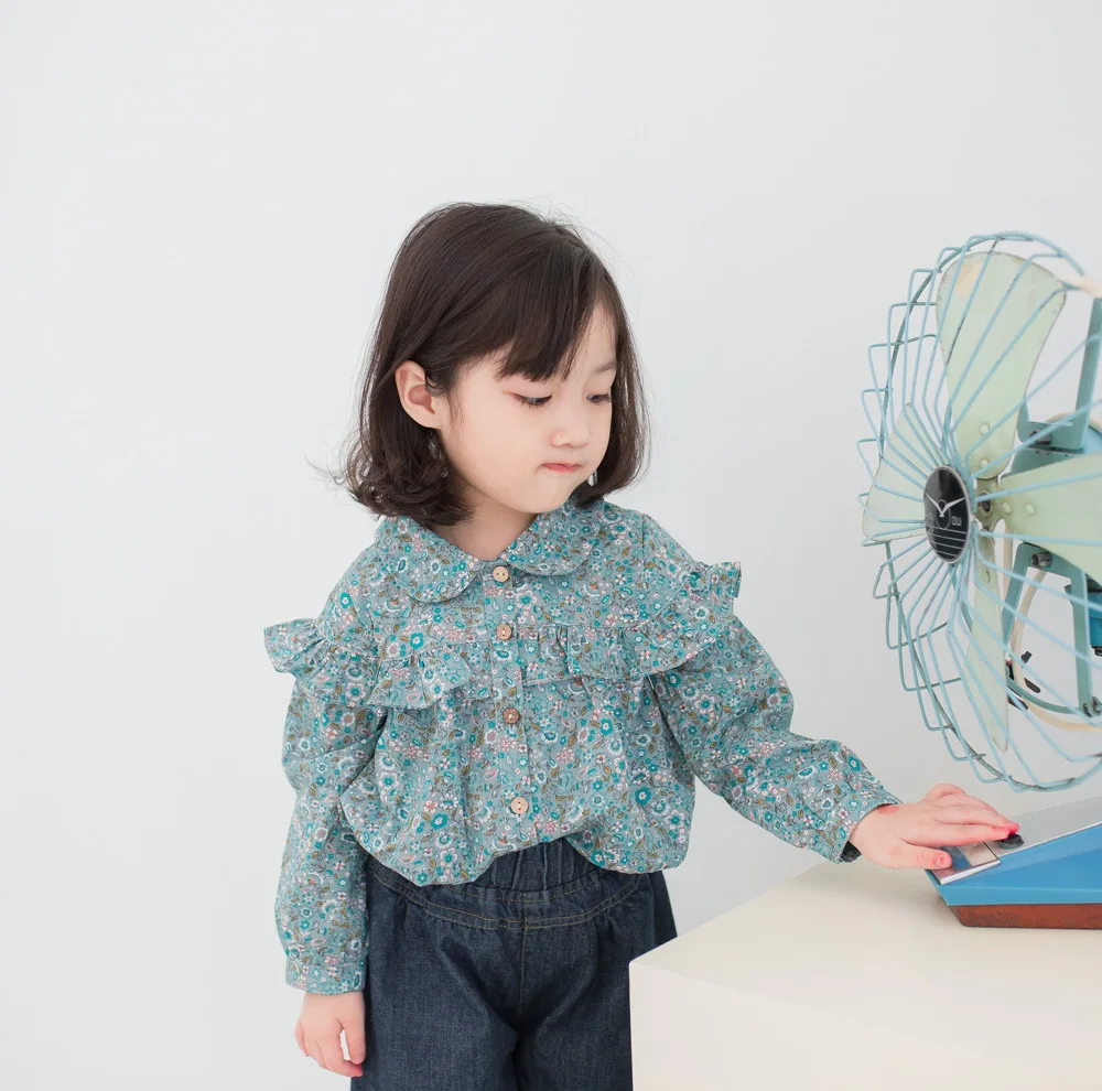 

Virgilkids Girls Floral-Print GIRL'S Shirt Girls Retro Print Shirt
