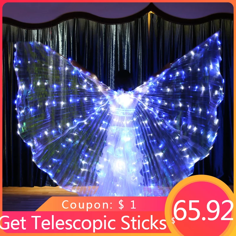 

Belly Dance Led Isis Wings with Adjustable Sticks Accessories Stage Performance Props Shining White Led Wings 360 Degrees F702