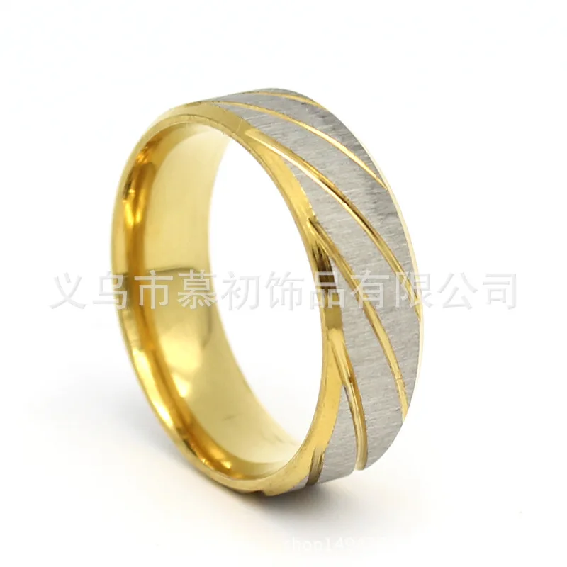 Simple Stainless Steel Couples Ring Titanium Steel 8mm Double Bevel Batch Flower Couples Ring Black And White with Pattern Stain
