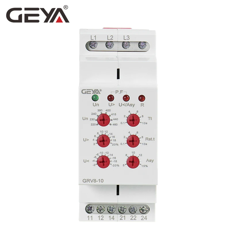 GEYA GRV8-10, новинка, 36 мм, ширина, 3 фазы, реле контроля напряжения с временем сброса, 0,1 s-10 s, реле напряжения