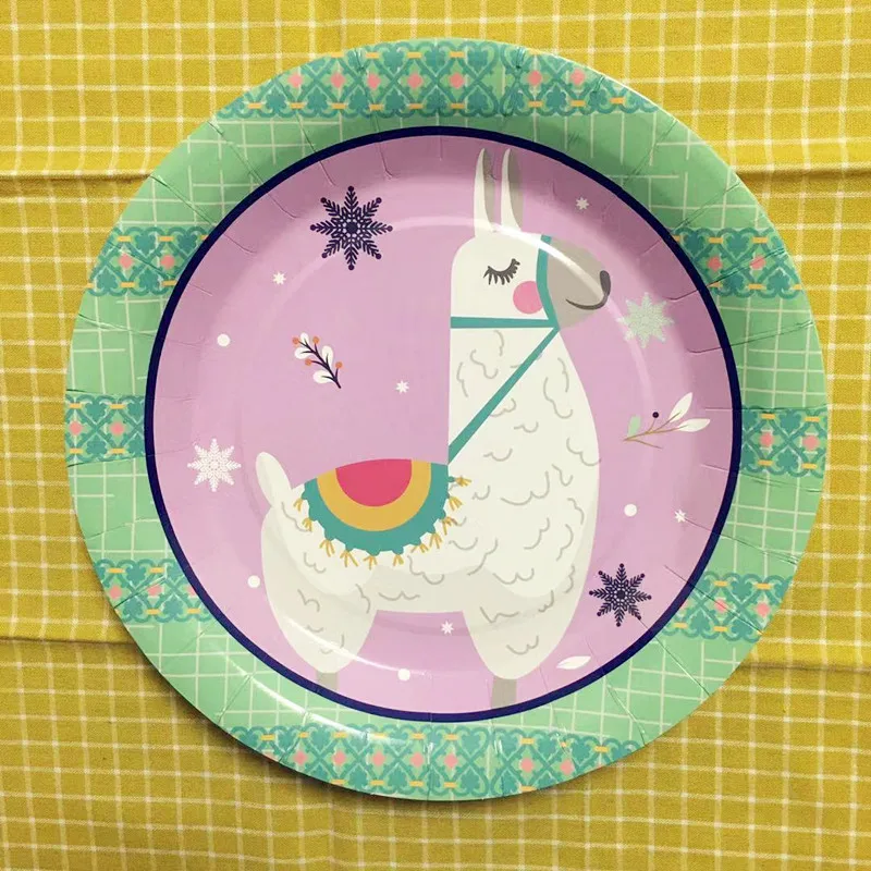 6pcs 9inch plates Милые вечерние принадлежности из мультфильма альпака, тема, детский душ, детский подарок, вечеринка на день рождения, декоративные принадлежности, тарелки, салфетки для стаканчиков, флаг - Цвет: 6pcs 9inch plates