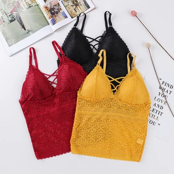 

Sexy Lace Women Tops Vest Band lingerie Pad Tube Top Summer Tank Top Cross Straps v-neck Underwear Small Chest Camisoles 2020 #F