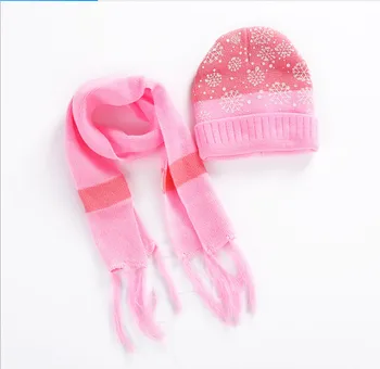 

Two-Piece Set Children Winter Warm Knitted Beanie Cap Scarf Set Christmas Snowflake Pattern Boys Girls Baby Hat Scarf Set