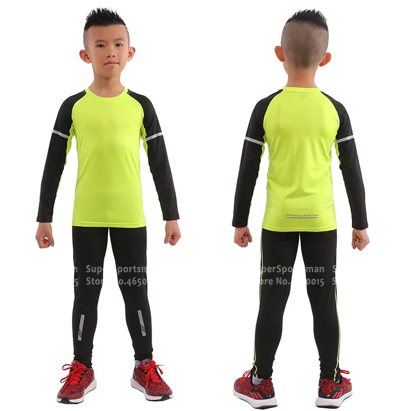 Детские Спортивные Компрессионные костюмы для бега, мужские Леггинсы для йоги для бега, спортивные футболки, детям для фитнеса легинсы для тренировок