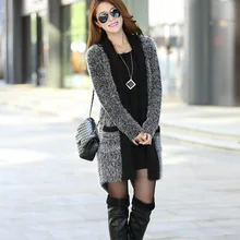 Осенне-зимний Асимметричный свободный вязаный кардиган средней длины, женский свитер, пальто, мохеровый свитер, толстый свитер для улицы