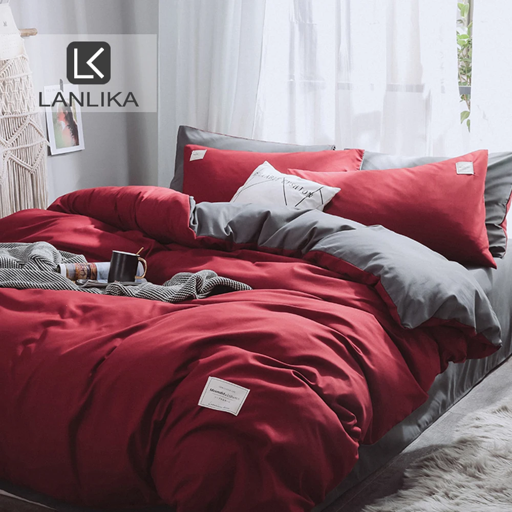Lanlika двойной сплошной цвет комплект постельного белья красное покрывало серый