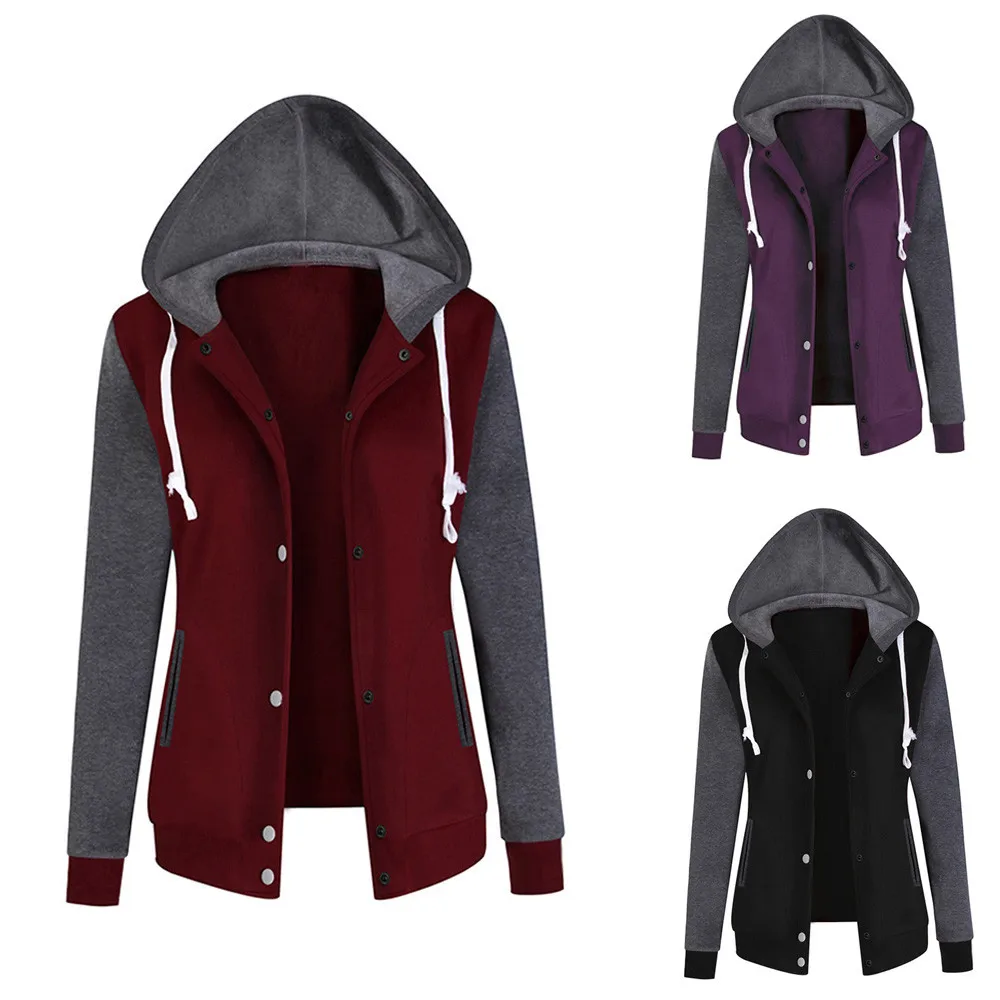 JAYCOSIN Fashion Ladies Solid Long Sleeve Sweatshirt Chic Casual Elegant Baseball Sport Comfortable Chic Hooded Pullover Tops