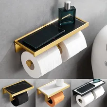 

Toilet Paper Holder with Marble Shelf, Wall Mounted Space Aluminum Tissue Paper Dispenser for Bathroom