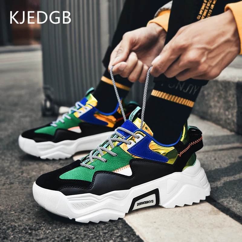 KJEDGB 2020 Brand Thick Soles Trend Platform Sneakers Lace Up Fashion Sequins Increase Men's Casual Shoes Chunky Footwear |