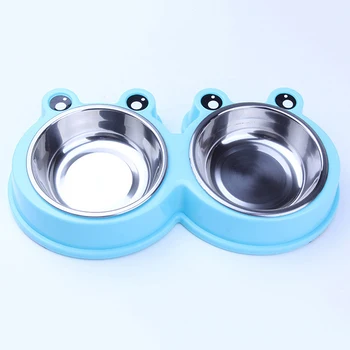 

3 Color Cute Frog Stainless Steal Health Pet Dog Cat Puppy Feeding Feeder Double Food Bowl Water Dish Food Dish Pet Feeding Bowl