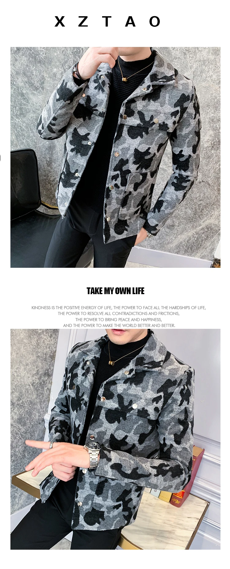 Сезон осень-зима; мужские и куртки для малышей; модный тренд high-end международная торговля Досуг Камуфляж, узкий мужской шерстяное пальто для мальчиков
