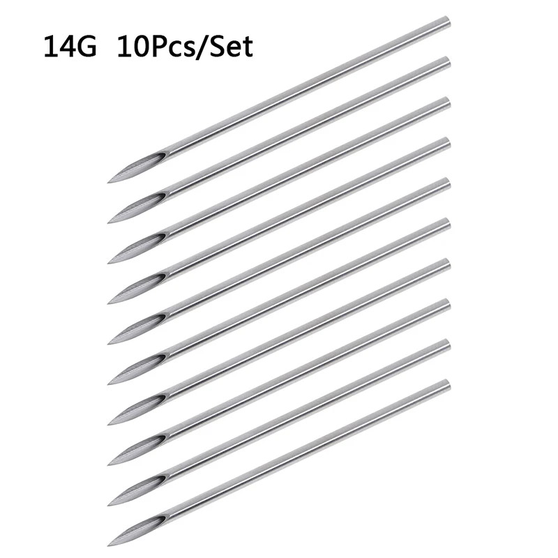 10pcs/set 12g/14g/16g/18g/20g Disposable Tattoo Piercing Needles For Navel Nipple Ear Nose Lip Tattoo Piercing Needles Kit Tool