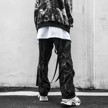 

New Loose Hip Hop Ribbon Wide Leg Pants Men And Women Street Hip Hop Personality Straight Pants singer costumes