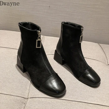 

Square head thick with ankle boots autumn 2019 new chic Martin boots female with ins net red was thin female boots