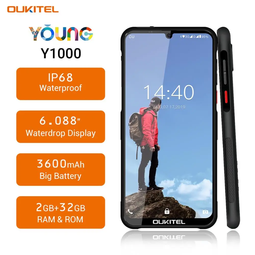 OUKITEL Y1000 Android 9,0 мобильный телефон 6,0" 19,5: 9 MT6580P 2 Гб ram 32 ГБ rom 3600 мАч отпечатков пальцев Смартфон