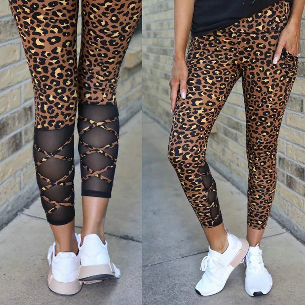 leopard print mesh trousers