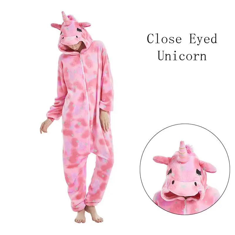 Kigurumi Triceratops pajamas Unicorn animal Cartoon children pijama for Boys Girls Kids Winter Flannel stitch onesie Sleepwear - Color: Closed Eyed Pegasus