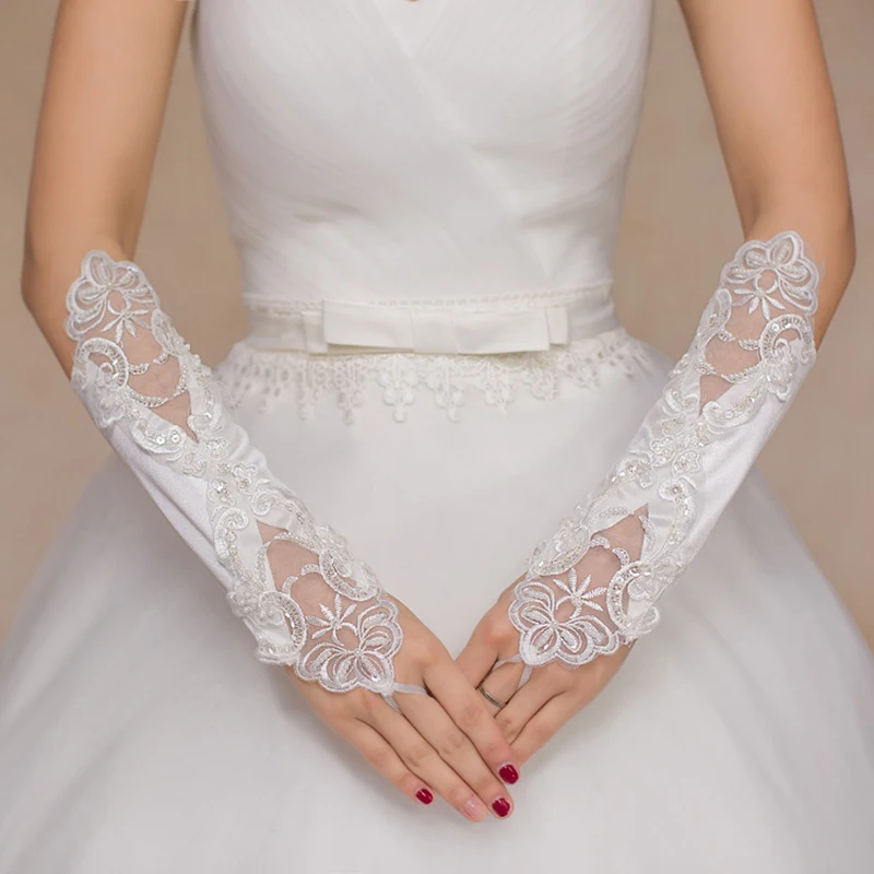 Molans Новинка 1 пара свадебные перчатки аппликация со стразами перчатки без пальцев для невесты свадебные длинные перчатки аксессуары