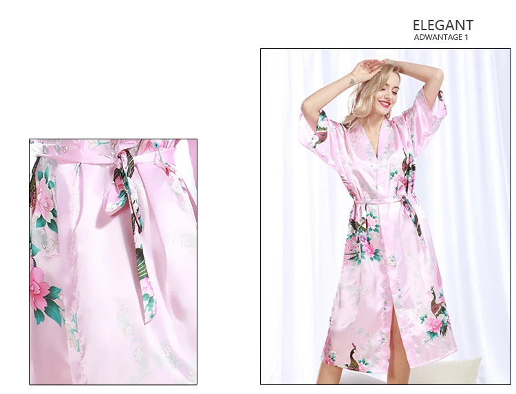 Peacock robe feminino, женский халат, сексуальный соблазнительный кардиган, пижама, летняя, большой размер, длинная Домашняя одежда, темно-синяя Пижама