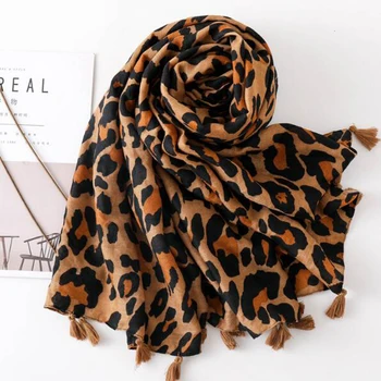

Cotton Women Long Scarves Tassels Soft Spring Female Shawls Leopard Summer Beach Wraps Lady's Viscose Muslim Hijabs Head Scarf