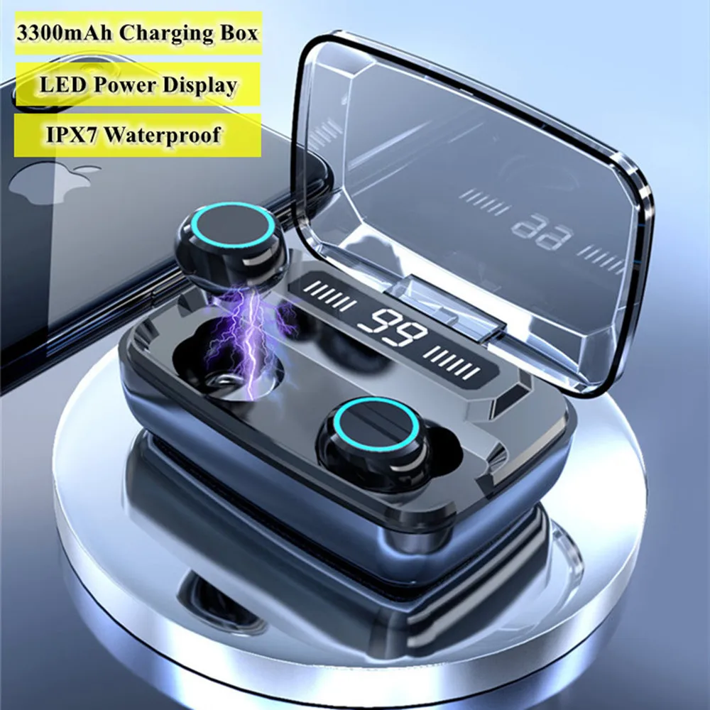 

TWS Wireless Bluetooth Headphones Bluetooth V5.0 Wireless Earphones LED Display With 3300mAh Power Bank Headsets With Microphone