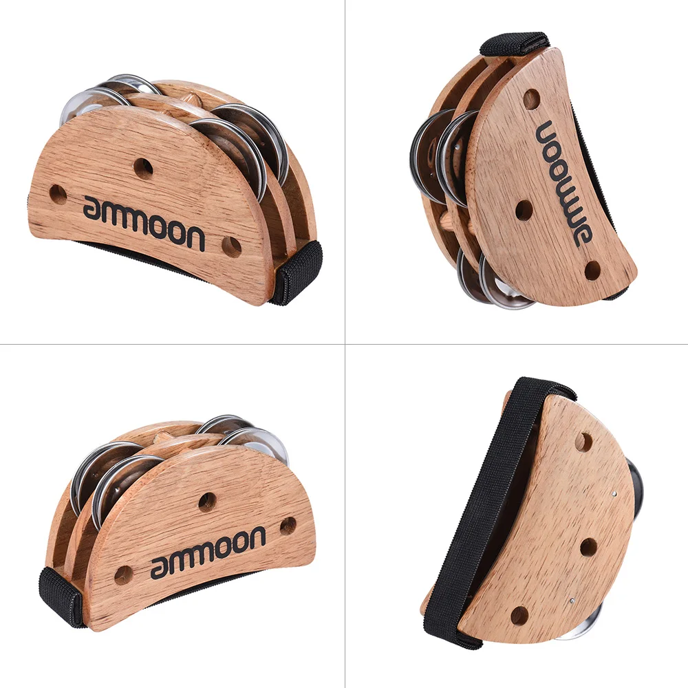 ammoon Foot Jingle Tambourine Burlywood Elliptical Cajon Box Drum Companion Accessory for Hand Jingle Percussion Instruments