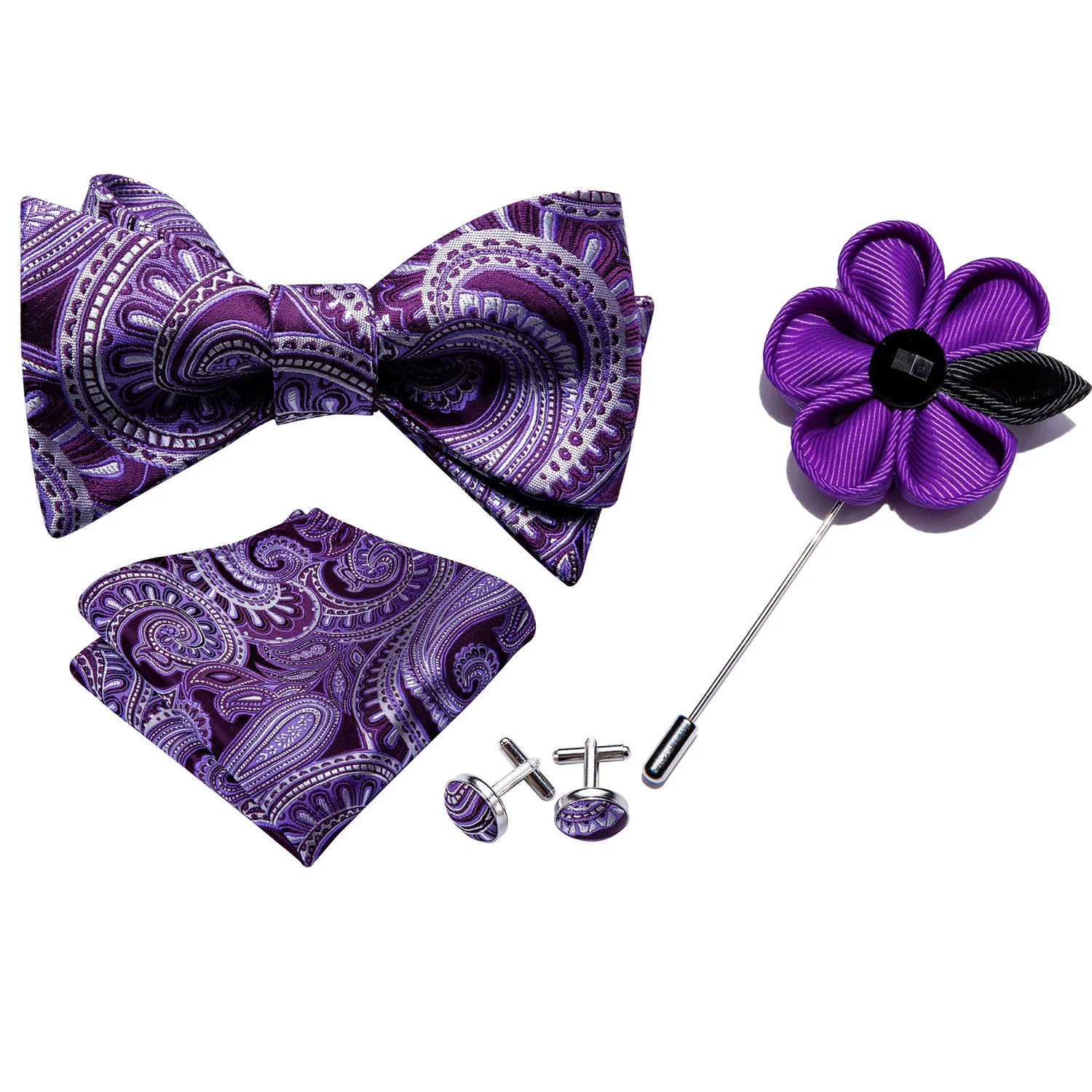 Фиолетовый галстук-бабочка для мужчин самозавязанные банты пейсли шелковый галстук набор карманные Квадратные запонки бутоньерка подарок для свадебной вечеринки Барри. Ван - Цвет: XH-1013-XH-211