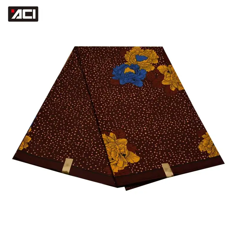 

ACI Ankara Fabric Wax Printed Polyester Pongee Tissu Africain Veritable Wax 6 Yards New Guaranteed Real Dutch Wax African Fabric