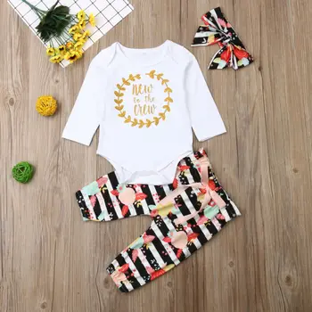 

0-18 months Autumn Winter Clothes Newborn Baby Girl Clothes Long Sleeve Tops+Floral Pants+Headband Outfit Set 2pcs