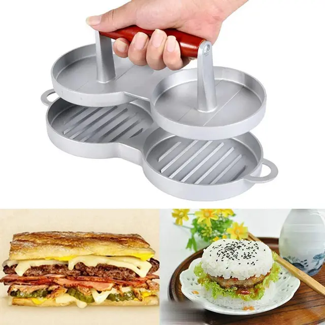 Dupla Rácsos Lyukú Burger Húsprés Gép Hamburger Prés Nem Tapadós Darált Steak Penész Konyhai Szerszámok - Image 2
