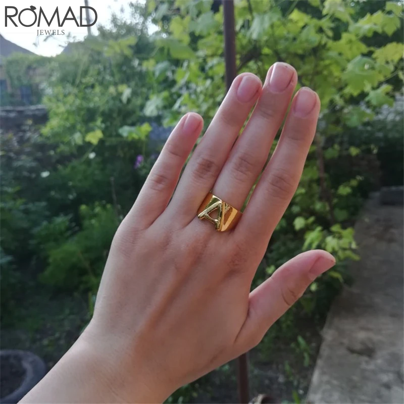 ROMAD широкий Intial кольца с буквами для женщин/мужчин обручальные кольца золото регулируемый палец кольцо девушка State мужчины t панк anillos R5